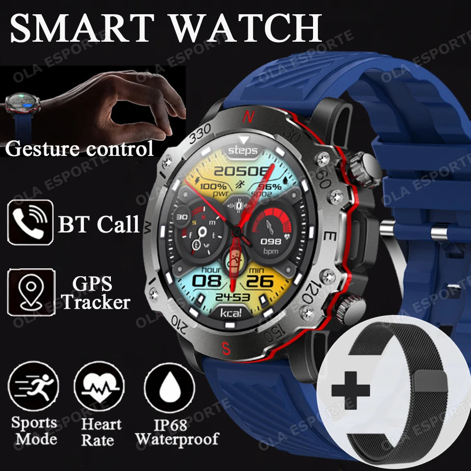 2025 New Smart Watch Men 1.5-inch AMOLED Display GPS Tracker Waterproof 100+ Sports Modes Bluetooth Call Military Smartwatch Man