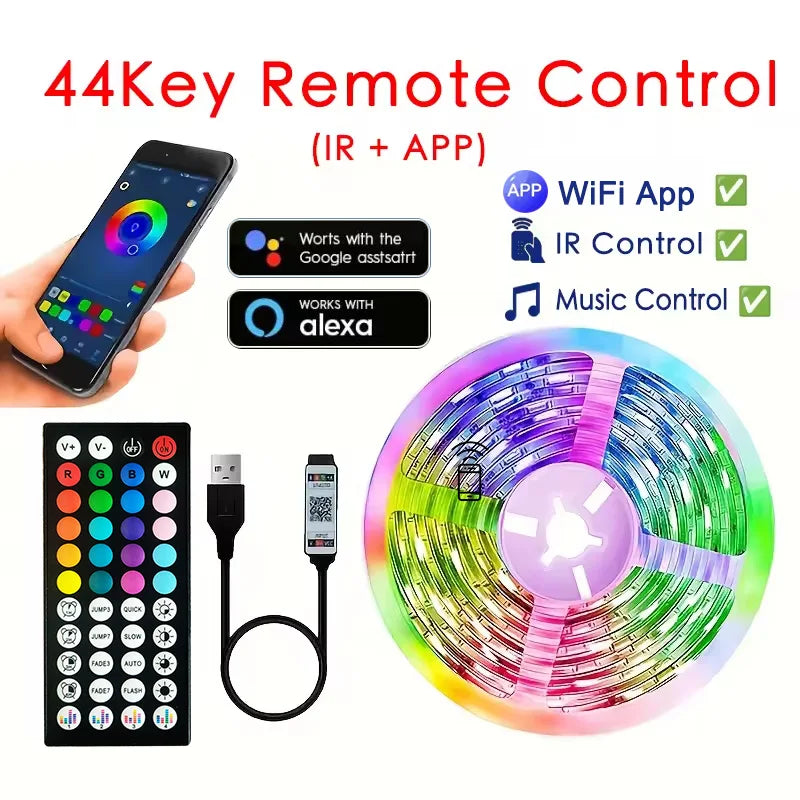 RGB LED Strip Lights TV Backlight APP Music Sync USB 5V Led Light Luces Led Diode Flexible Ribbon Tape For Room Party Decoration