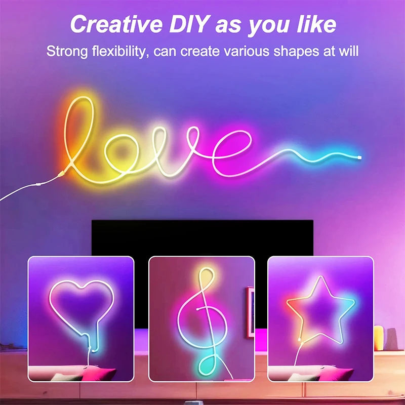 Rgb Neon Strip Light 3M 5M Neon Rgb Strip Usb Flexible Neon Tape Bluetooth Neon Lights Strip 5V Led Neon Rope Light Waterproof
