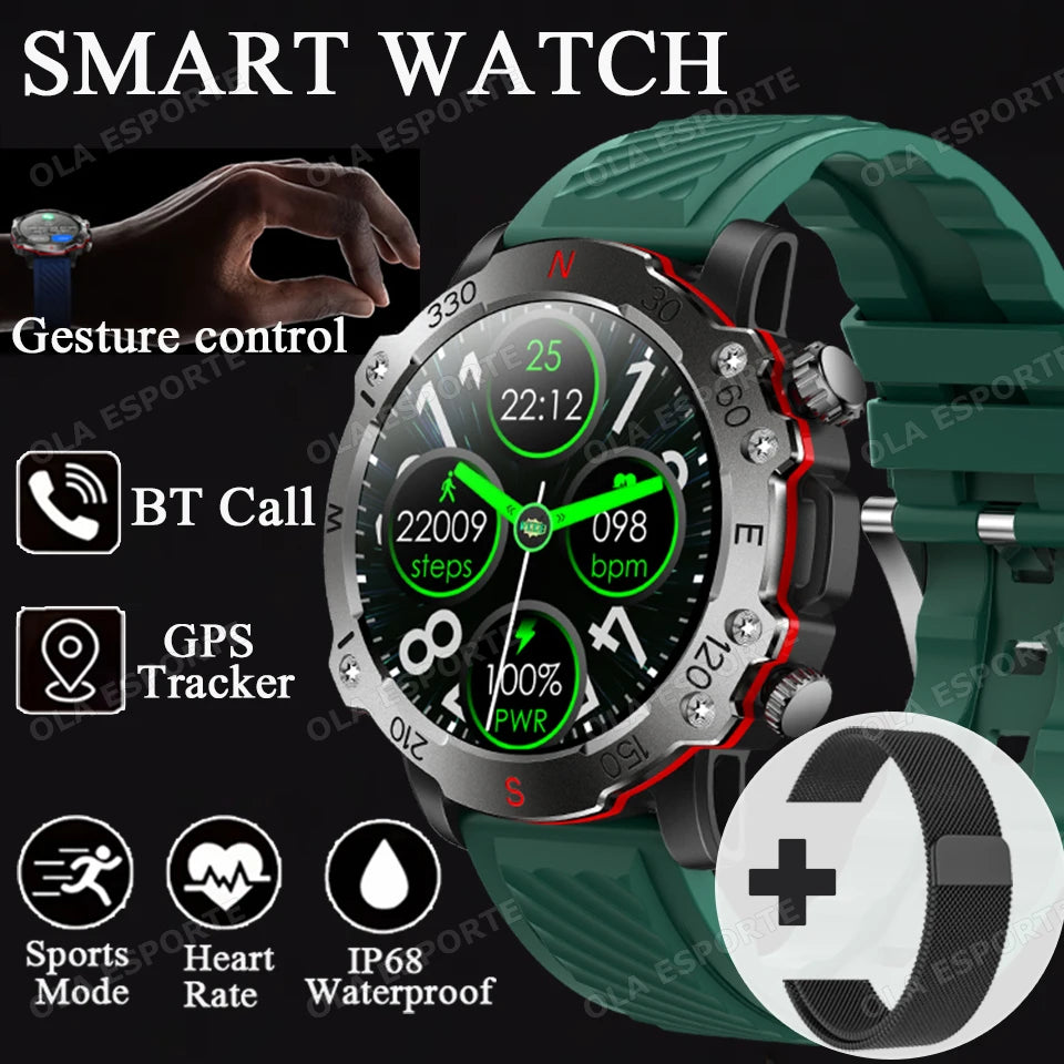 2025 New Smart Watch Men 1.5-inch AMOLED Display GPS Tracker Waterproof 100+ Sports Modes Bluetooth Call Military Smartwatch Man