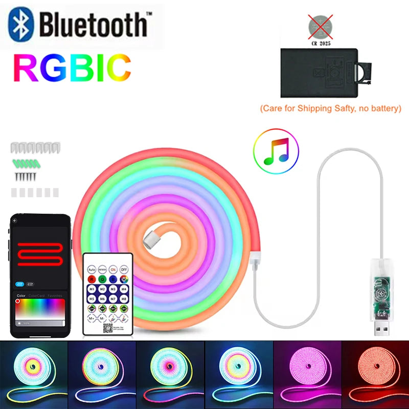 Rgb Neon Strip Light 3M 5M Neon Rgb Strip Usb Flexible Neon Tape Bluetooth Neon Lights Strip 5V Led Neon Rope Light Waterproof