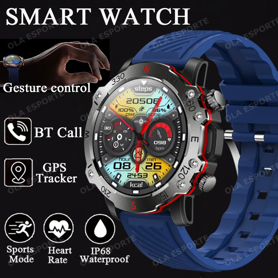 2025 New Smart Watch Men 1.5-inch AMOLED Display GPS Tracker Waterproof 100+ Sports Modes Bluetooth Call Military Smartwatch Man