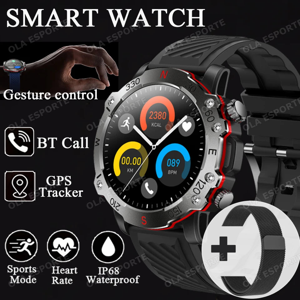 2025 New Smart Watch Men 1.5-inch AMOLED Display GPS Tracker Waterproof 100+ Sports Modes Bluetooth Call Military Smartwatch Man