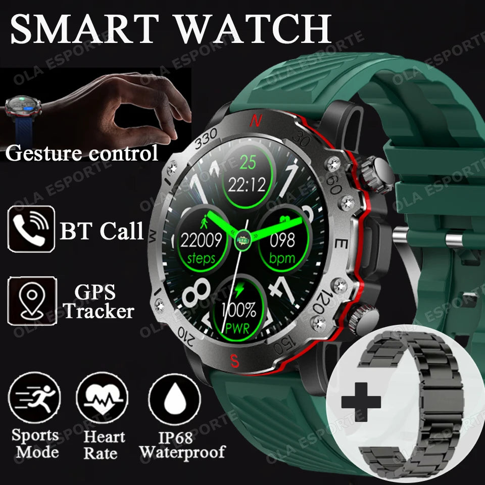 2025 New Smart Watch Men 1.5-inch AMOLED Display GPS Tracker Waterproof 100+ Sports Modes Bluetooth Call Military Smartwatch Man