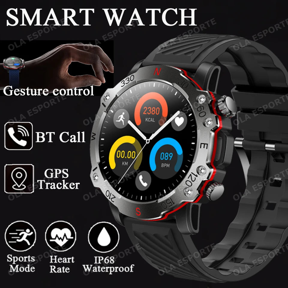 2025 New Smart Watch Men 1.5-inch AMOLED Display GPS Tracker Waterproof 100+ Sports Modes Bluetooth Call Military Smartwatch Man