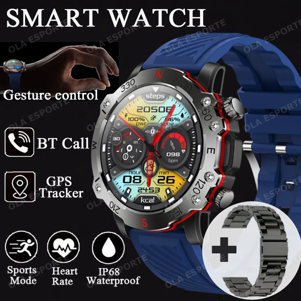 2025 New Smart Watch Men 1.5-inch AMOLED Display GPS Tracker Waterproof 100+ Sports Modes Bluetooth Call Military Smartwatch Man
