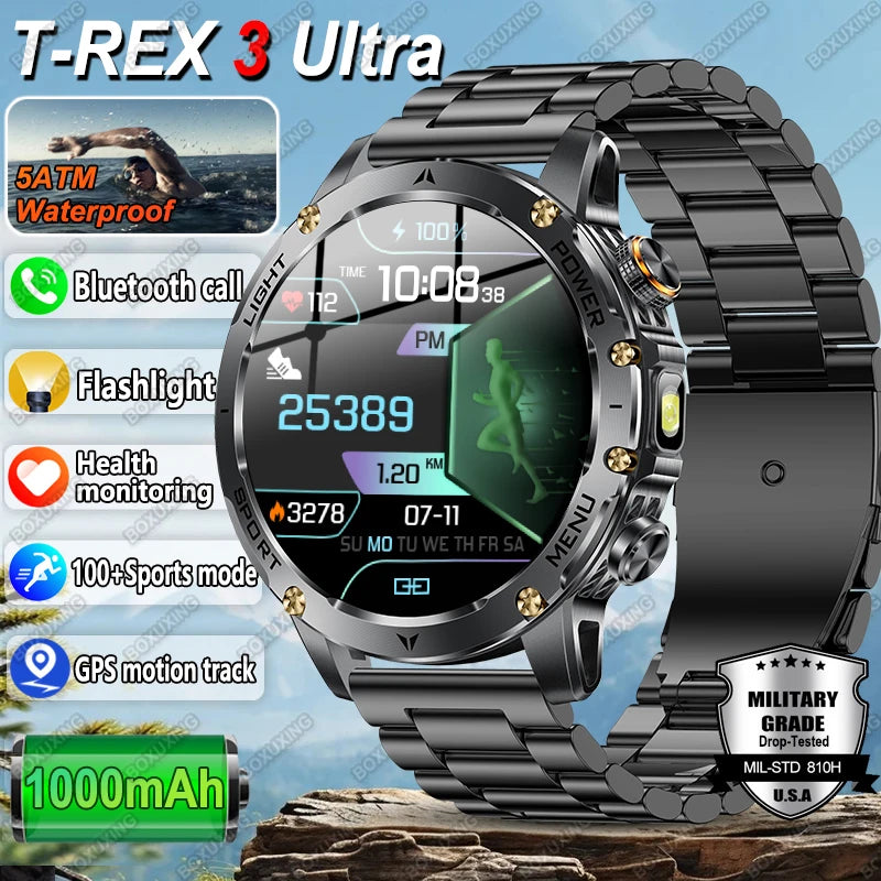 T-REX 3 Ultra Military 1000mAh Battery Smart Watch 5ATM Waterproof GPS Bluetooth Call AMOLED HD Men Sports Smartwatch 2026 New