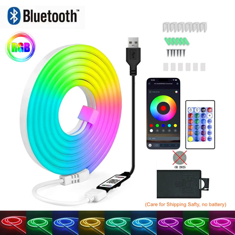 Rgb Neon Strip Light 3M 5M Neon Rgb Strip Usb Flexible Neon Tape Bluetooth Neon Lights Strip 5V Led Neon Rope Light Waterproof