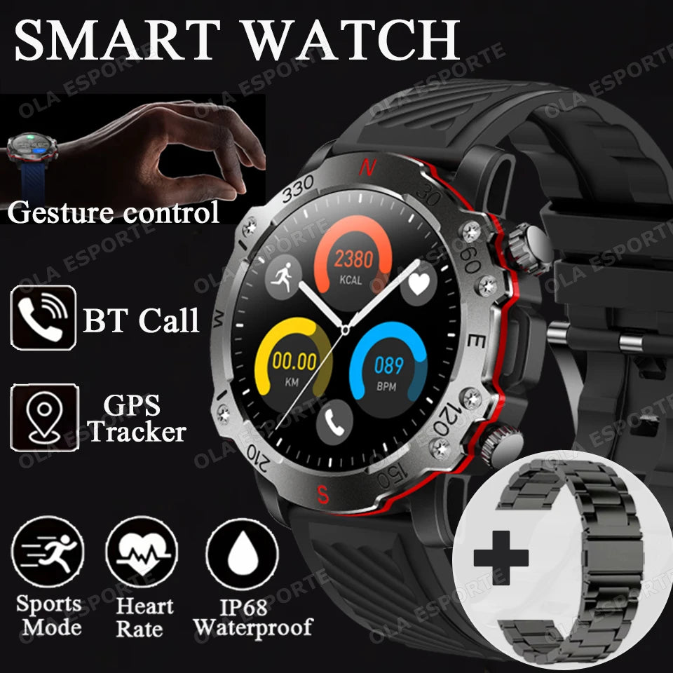2025 New Smart Watch Men 1.5-inch AMOLED Display GPS Tracker Waterproof 100+ Sports Modes Bluetooth Call Military Smartwatch Man