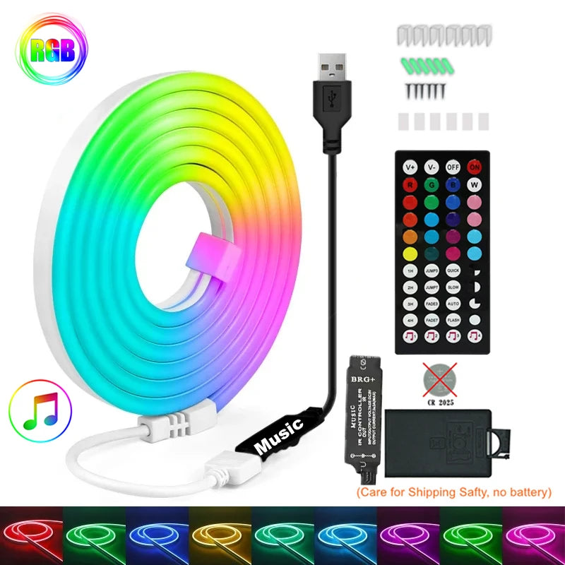 Rgb Neon Strip Light 3M 5M Neon Rgb Strip Usb Flexible Neon Tape Bluetooth Neon Lights Strip 5V Led Neon Rope Light Waterproof
