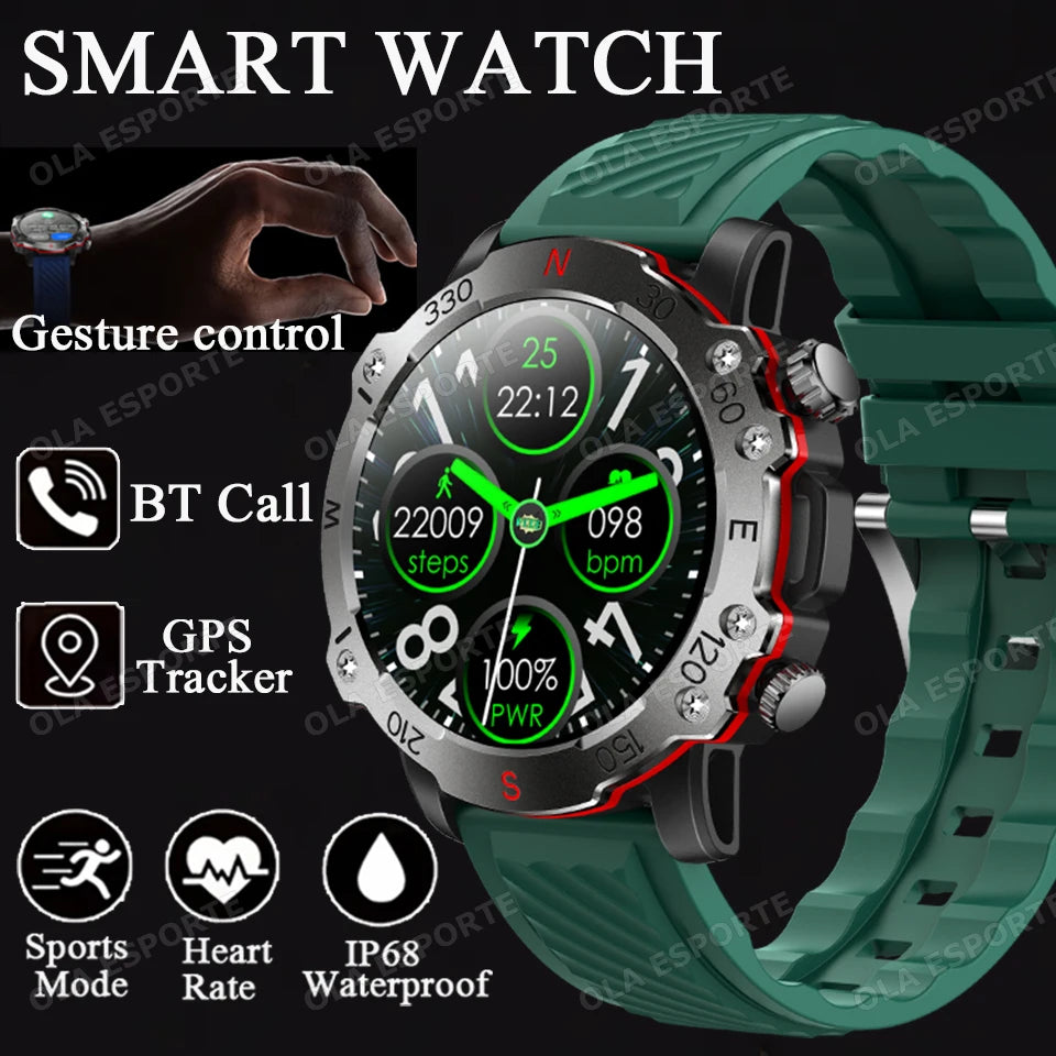 2025 New Smart Watch Men 1.5-inch AMOLED Display GPS Tracker Waterproof 100+ Sports Modes Bluetooth Call Military Smartwatch Man